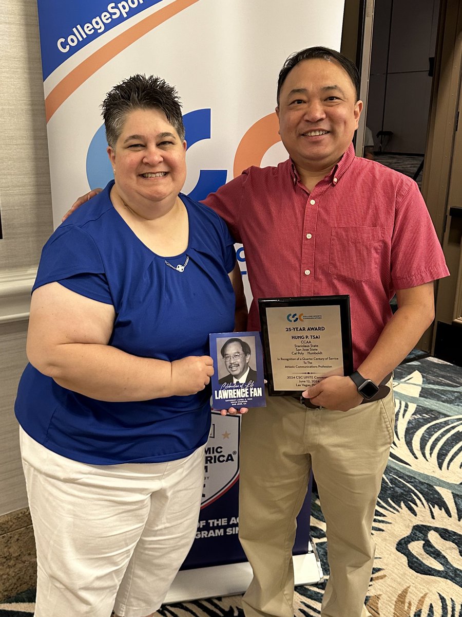 So proud of @htsai73 for getting his 25-year award today <a href="/CollSportsComm/">College Sports Communicators</a> luncheon. He was an intern at <a href="/SJSUAthletics/">San Jose State Spartans</a> for myself and the great <a href="/lawrencefansjsu/">Lawrence Fan</a> back in the day. He was the creator of our first website.  😀

#AllSpartans | #CSCUnite24