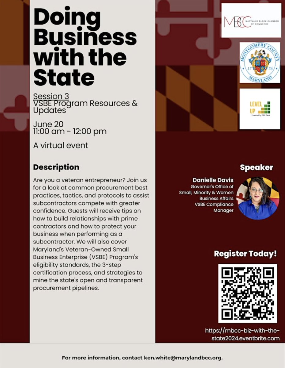Join us at the MBCC’s “Doing Business with the State” event on 6/20, from 11 AM to 12 PM to receive tips on how to build relationships with prime contractors and how to protect your business when working as a subcontractor!

Register at eventbrite.com/e/doing-busine….