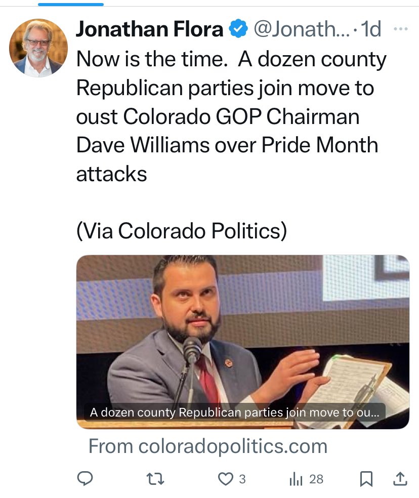 .<a href="/jeffhunt/">Jeff Hunt</a> .<a href="/WarRoomPandemic/">Steve Bannon’s War Room</a> .<a href="/DailyMail/">Daily Mail</a> .<a href="/baseballot/">Nathaniel Rakich</a> If .<a href="/deborahflora1/">Deborah Flora</a> husband .<a href="/JonathanFlora/">Jonathan Flora</a> believes the Chair of the .<a href="/cologop/">Colorado Republican Party</a> is wrong to take a stand against Marxist wing of the LGBT that want to indoctrinate children, wonder what Deborah Flora thinks? #CD4 #copolitics