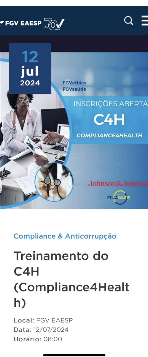 fgvethics's tweet image. Compliance4Health, 2a edição. O workshop de treinamento é gratuito, mas as vagas são limitadas. Inscrições: forms.gle/ADvxdxTgJzRJzG… #fgveaesp