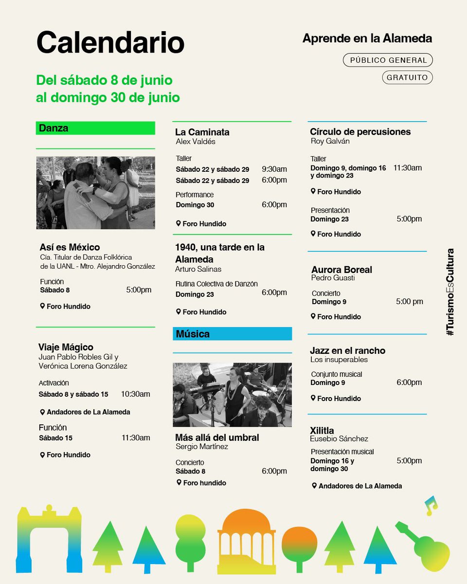 mtygob's tweet photo. ¡Aprende algo nuevo al aire libre! 🌳🤩

Tenemos talleres, actividades, presentaciones de danza, música, teatro y fotografía para ti y tu familia. 💃🏻🎶🎭📸 

 🗓 Todos los sábados y domingo de junio 
📍Alameda Mariano Escobedo

¡Te esperamos! 🤟🏼💖 https://t.co/zboTNo2eSO