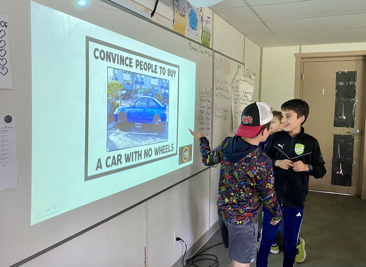 misslysack's tweet photo. As a warm up for our persuasive writing lesson, we had many Garde 4 students come up and show us their persuasive writing skills! The catch? They had to sell us an “unsellable” product and their topic was a surprise! https://t.co/5wMZCWWjSg