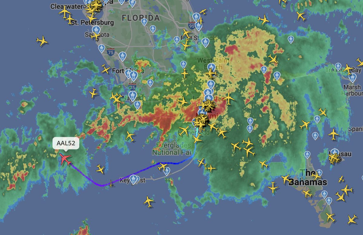 ej_badger's tweet photo. Big up to everyone @AmericanAir Miami &amp; @iflymia for working hard in the face of biblical storms today. 

#AA52 delayed a few hours but we are safely airborne, thanks to their herculean efforts to get us in the air. 

@flightradar24 https://t.co/z1LIXvUAoy