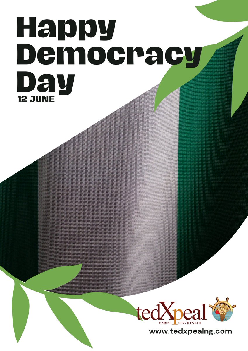 Tedxpealng's tweet photo. Happy Democracy Day, Nigeria! Today, we celebrate the strength and resilience of our democracy, and honor the sacrifices made for freedom and justice. Let's continue to strive for unity, progress, and prosperity for all Nigerians. #DemocracyDay #Nigeria #Tedxpeal #Shipping https://t.co/AdHkxDbkIj