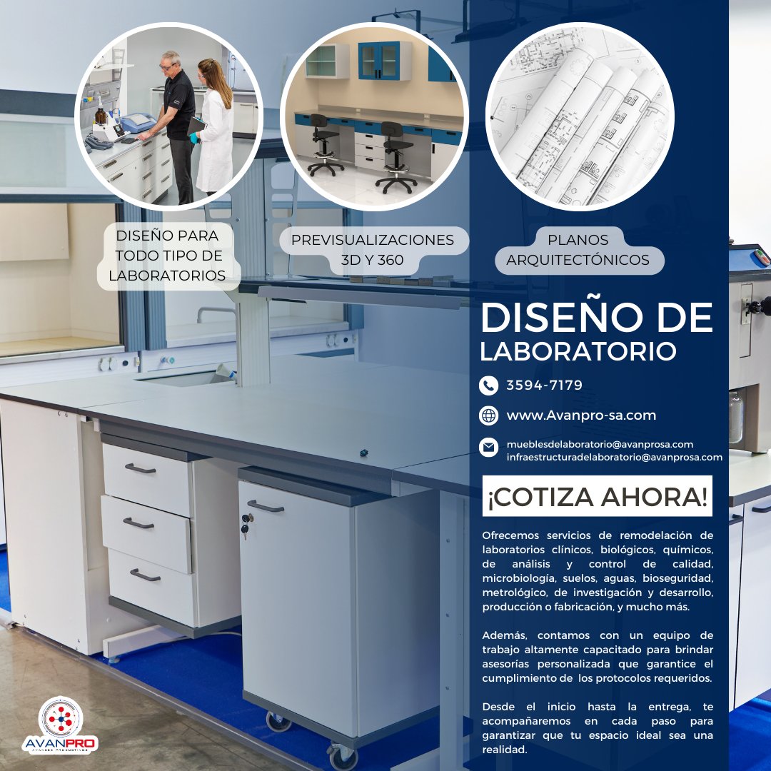 AvanproS's tweet photo. En AVANPRO realizamos estudios para desarrollos e instalaciones complejas de laboratorios, considerando de manera conjunta e integrada normativas, flujos de trabajo, procesos y equipamientos, para poderle brindar un laboratorio con los mejores criterios de calidad. https://t.co/RasrJEjr1Z