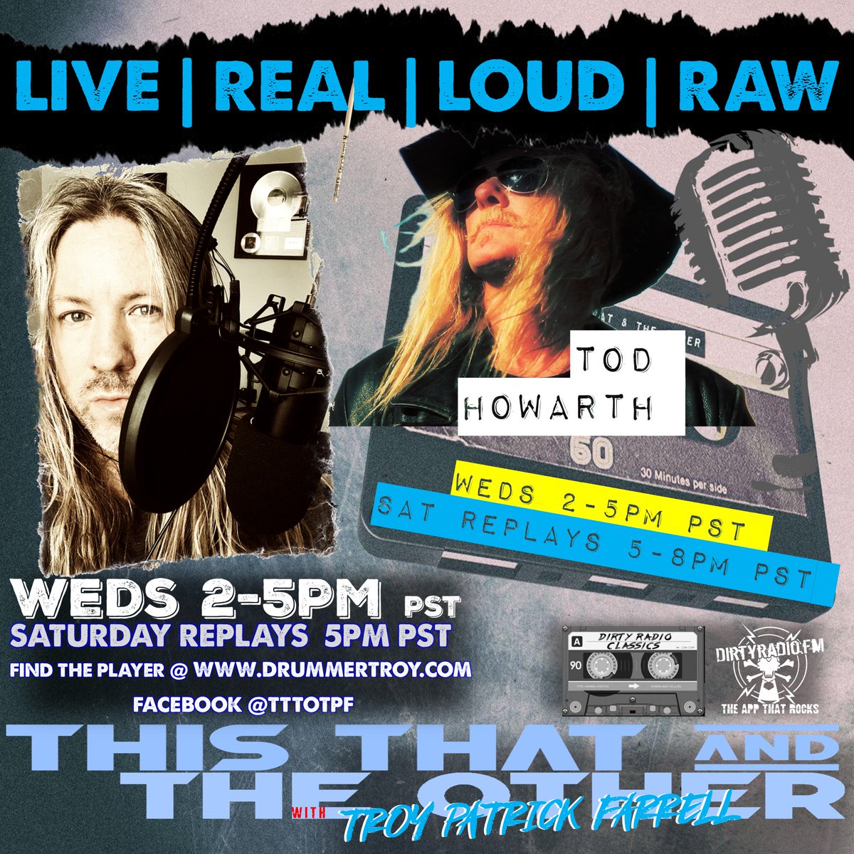 drummertpf's tweet photo. Today on #TTTO Guest #TodHowarth (Former Frehley's Comet/Ted Nugent/Cheap Trick etc) joins me Live today 2-5pm PDT on #DirtyRadioClassics https://t.co/HoS5QVEbM3 to Stream on ALL PLATFORMS https://t.co/5nswlR33d8