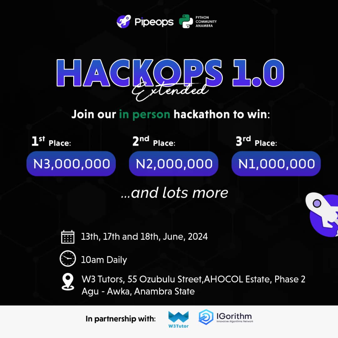 okey_amy's tweet photo. I am happy to be joining the Pipeops physical hackathon organized by @pythonanambra #HackOpsV1 #HackOpsV1anambra #BuildingforProductivity https://t.co/tiBUylzH5X