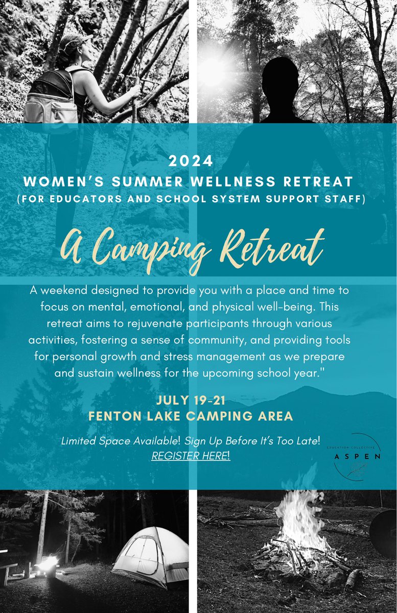 Awesome opportunity for the ladies of #education ! Summer camping and wellness retreat at #fentonlake is scheduled for 7/19-7/21 Limited space! Sign up and check out more info: docs.google.com/forms/d/e/1FAI…