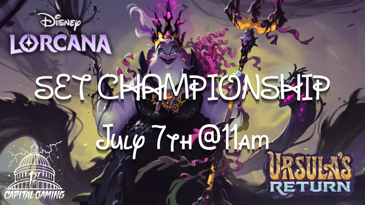 Do you play lorcana? Don't miss Ursula's Return Set Championship July 7, 2024 at 11am. Pre-register today! 
1stcapitalgaming.com/products/ursul…
#lorcanasetchampionship #lorcanaursulasreturn