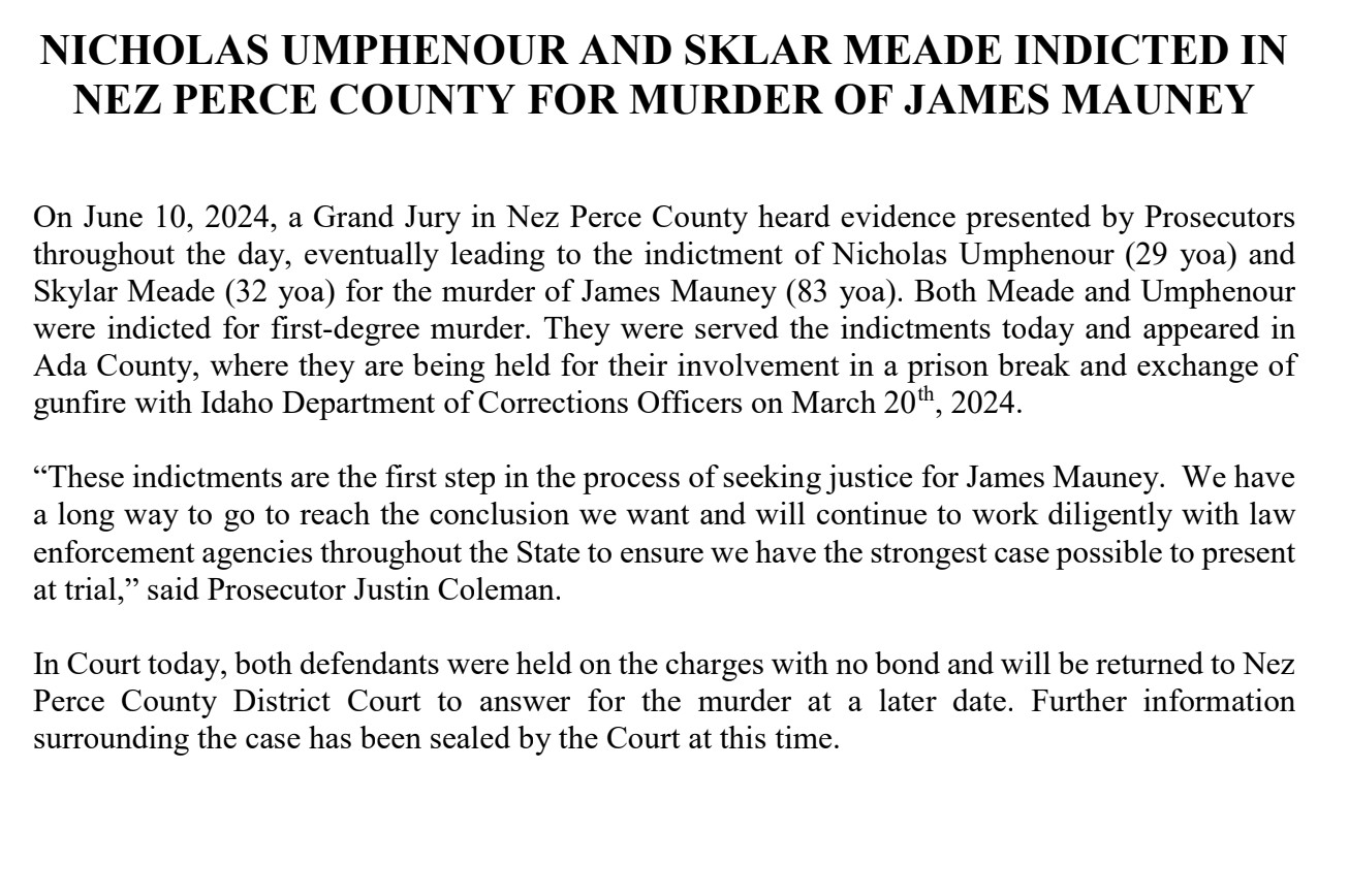 alex brizee on X: &ldquo;BREAKING: A Nez Perce grand jury has indicted 