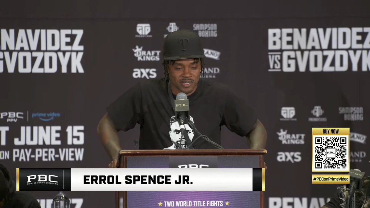 Boxingego's tweet photo. Errol Spence wearing a Frank Martin T-Shirt in support of his fighter. #ManDownPromotions #boxing https://t.co/kjwKJVpsw6