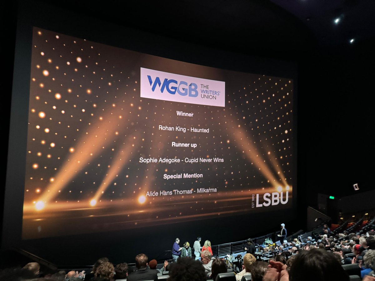 I was delighted to present the <a href="/TheWritersGuild/">The Writers' Guild</a> award for best screenplay for a graduation film at the <a href="/LSBU/">London South Bank University - LSBU</a> Film and Television Practice BA course. At BFI IMax! Great movies everyone, so much talent!
