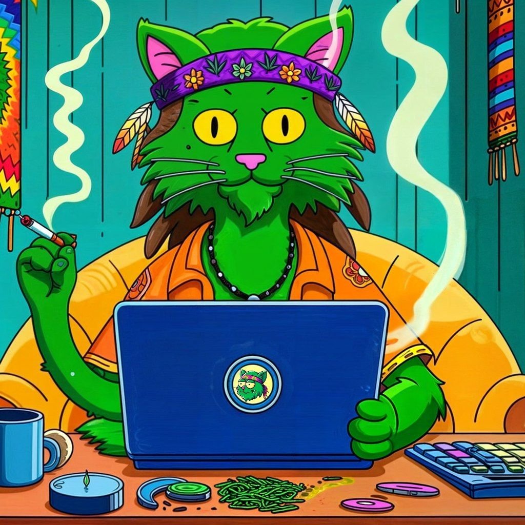 These days I don't know where more smoke comes, from my blunt or from my laptop? What are you meowing? 😹💚🔥💨💨💨<a href="/GCatSolana/">GreenCatSolana ($GCAT)</a>