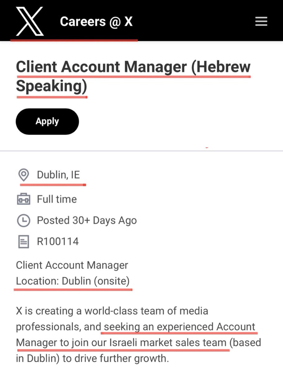 🇮🇱🇮🇪 X's office in Dublin are literally looking to hire people who speak Hebrew LMFAOOOOO 😭