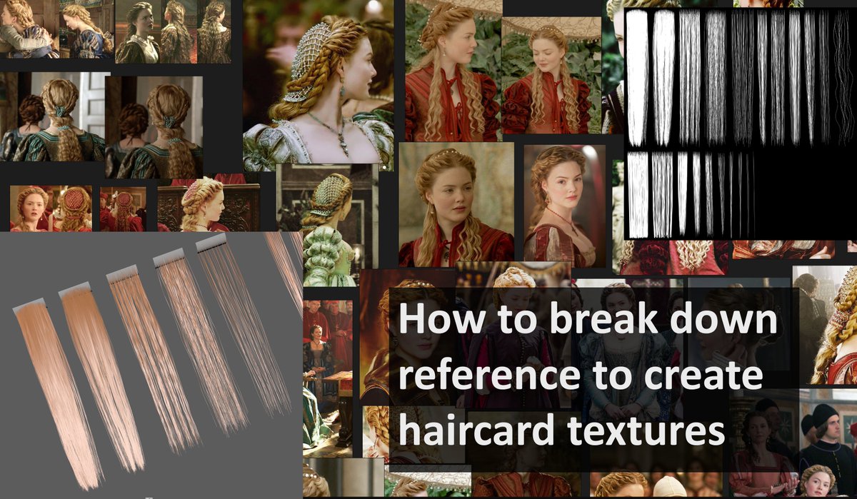 Put together a little visual breakdown of how I examine my references to create my hair textures! (haven't made the hair yet so you're going to have to trust me)