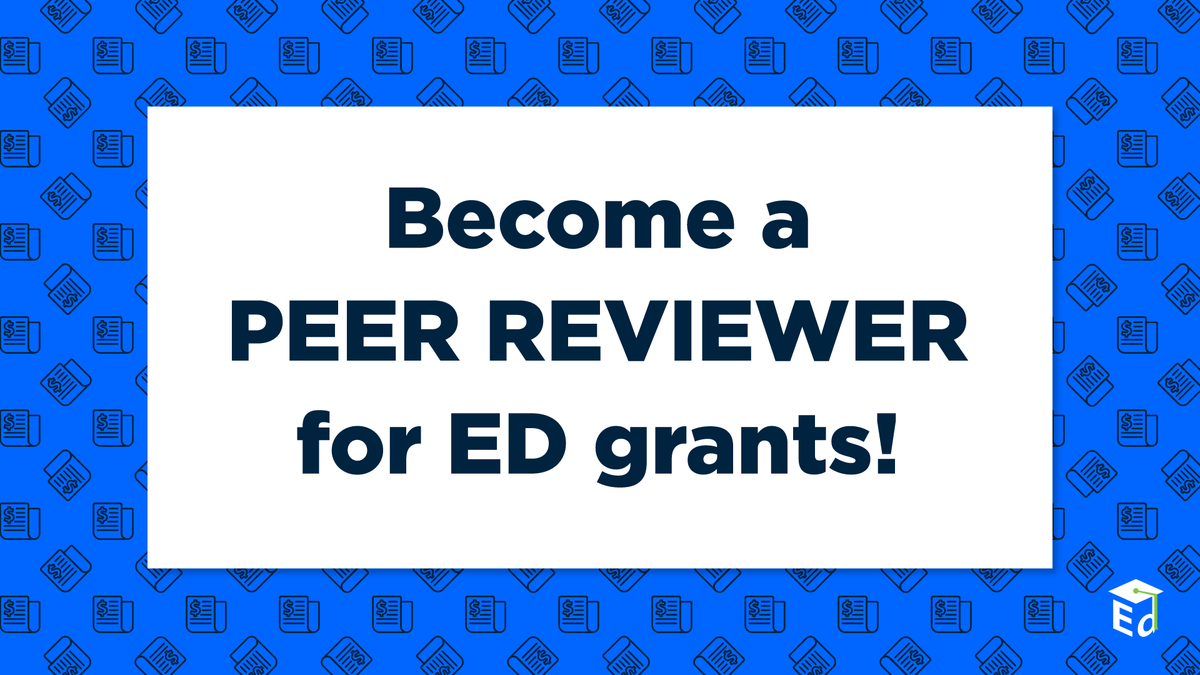 usedgov's tweet photo. Help shape the future of education - become a peer reviewer with ED!

Each year, ED convenes panels of education professionals &amp; practitioners to peer review ED grants. Learn how to participate: 

More info: https://t.co/yqNy3rOfRn

Federal Register: https://t.co/8e6QdceXDo https://t.co/f6TdysqBBx