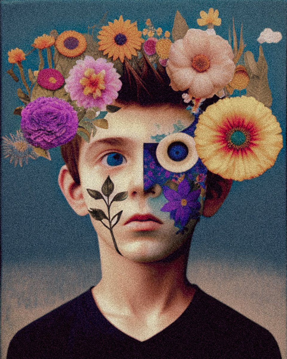Mike__SIO's tweet photo. FF1( Flowery Face 1) is an AI artwork that uses flowers to show different human facial expressions. FF1 now listed on Foundation.  Link in my bio. 

#Viralarts #NFTs #OnchainArts #AIArts  #Explorepage #Explore  #Digitalarts https://t.co/IerInxN7TE