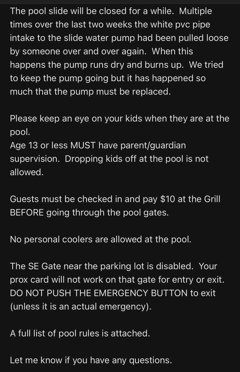 SGCC_Guy's tweet photo. The rare #TripleDown on blaming members for club problems is only pulled off by #elite club pros like Larry. You’ve got to break their spirits. Notice the accusation - this is YOUR fault for not watching your bratty kids…not mine for refusing to hire a lifeguard. Genius! 🤴 https://t.co/53Rp7QnMtI