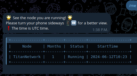 nodefog's tweet photo. Want to see the nodes you are running?
Click 'My Node๐ค' in the Menu or send the command: /me
You can view the list of nodes now!
#Nodefog #nodefog #Web3 #airdrop #onestepnode #oneclicknode #ETH #BTC https://t.co/n71d9dasQ6