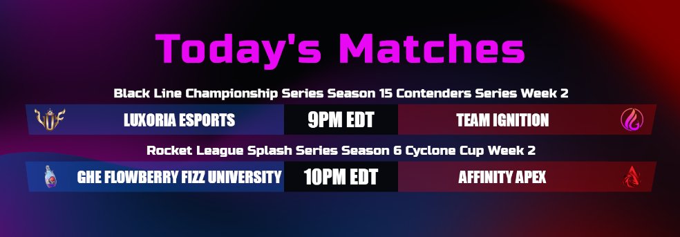 SportyFCRL's tweet photo. Some New and Old Faces Return to the Sportiest Stream

9PM EDT - @LuxoriaEsports vs @IgnitionHQ @TeamIgnitionRL 
10PM EDT - @GoldenHourES Flowberry Fizz University vs @AffinityReborn Apex https://t.co/SRHBkQynas