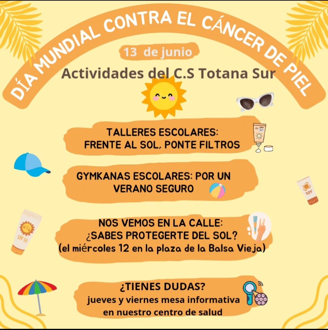 13 de junio: #DiaMundialdelcancerdepiel  dirigimos nuestros esfuerzos al control de los factores de riesgo🧢😎🧴👒, la prevención y la detección precoz. 🔎
Te asesoramos y salimos de dudas con el dermatoscopio.