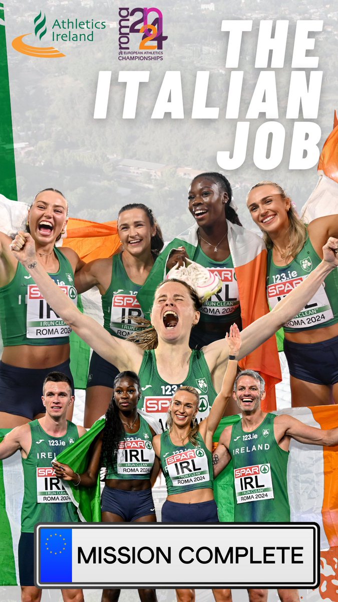 A record breaking championships for the Irish in Rome🙌🇮🇪

🥇2024 - Mixed 4x400 (Chris O'Donnell, Rhasidat Adeleke, Tom Barr, Sharlene Mawdsley)

🥇2024 - 1500m Ciara Mageean

🥈2024 - 400m Rhasidat Adeleke

🥈2024 - Women's 4x400 (Sophie Becker, Rhasidat Adeleke, Phil Healy,