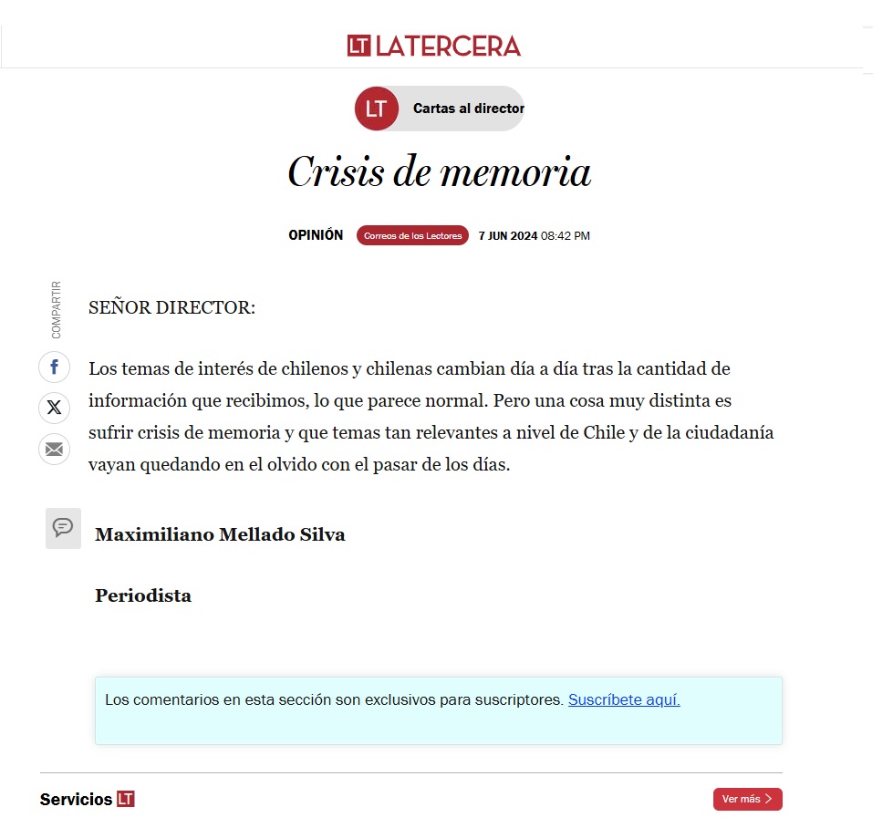 maximellado's tweet photo. Cartas al Director  @latercera https://t.co/YQ7PIpJoqu
