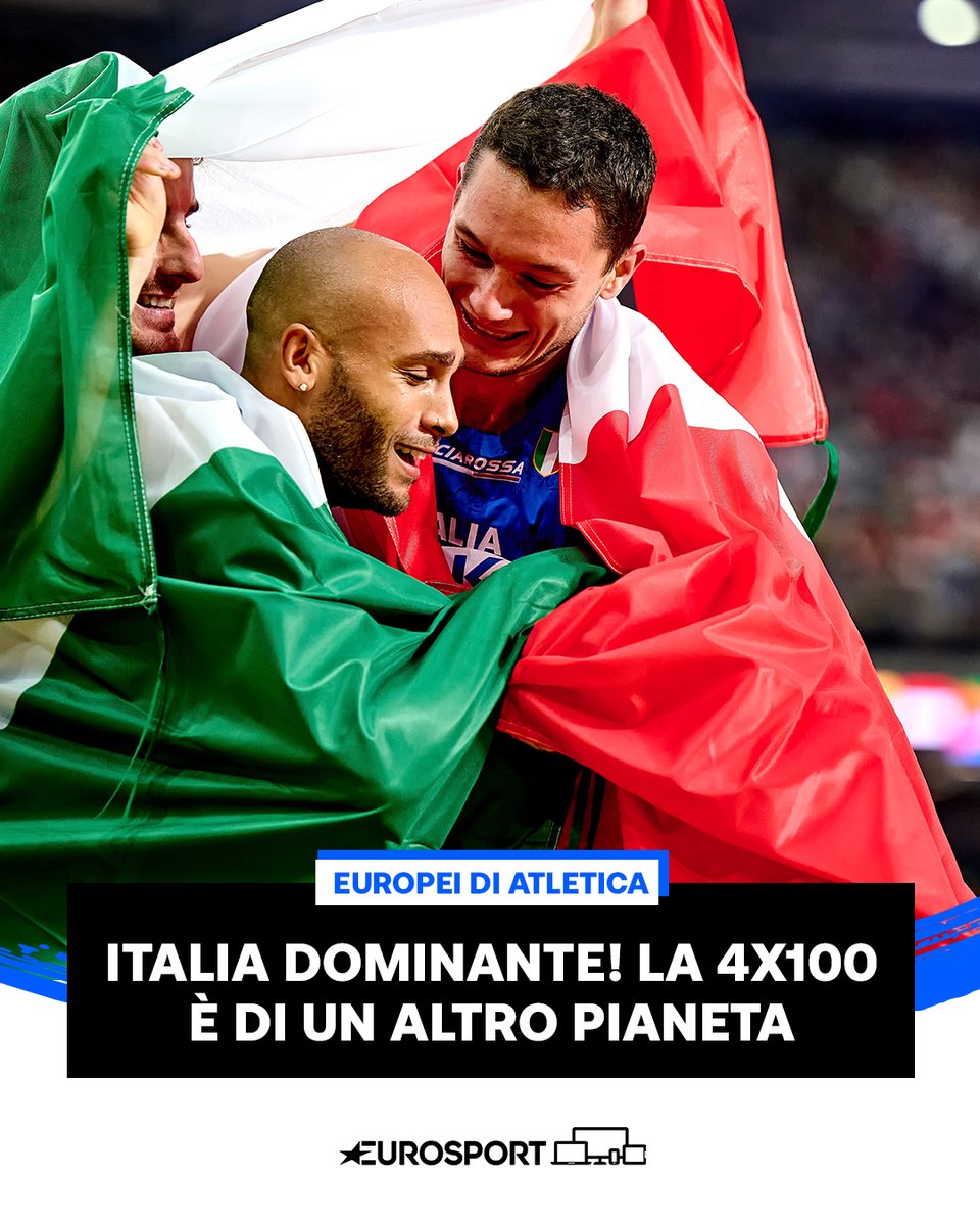 Eurosport_IT's tweet photo. CHIUDIAMO IN BELLEZZA 😍😍
La 4x100 vince in pieno controllo l'oro nell'ultima gara di questi splendidi Europei per l'Italia: GRAZIE RAGAZZI 🇮🇹🥇
#Atletica #Roma2024 https://t.co/5lfNeYiNZI