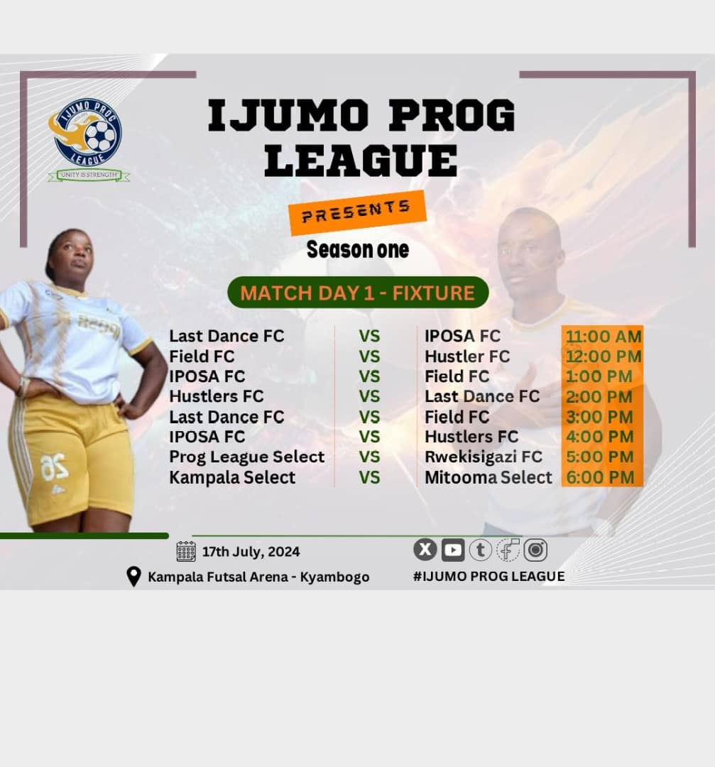 Rwekisigazifc's tweet photo. We shall have a friendly match against #IjumoProgLeague Select Team on 7th July  2024 at KAMPALA FUSTAL ARENA KYAMBOGO 

Cc @Dandukeug  Secretary in charge of Media &amp;Awareness, @BubzLeague  
Cc: @AntonyMayor10 Rwekisigazi president 
Cc: @thepatelEdwin &amp; @bahandiika team sponsors https://t.co/hcBf6xsd4L