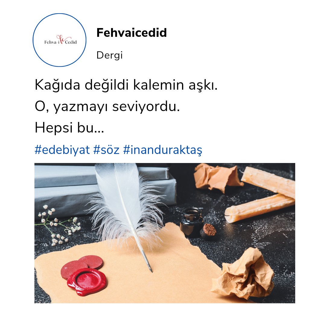 fehvaicedid's tweet photo. Kağıda değildi kalemin aşkı.
O, yazmayı seviyordu.
Hepsi bu...
#inanduraktaş #edebiyat #söz #yazar #şair #azade #dergi #fehvaicedid #paylaşım #etkileşim https://t.co/nw6BvSkQdR