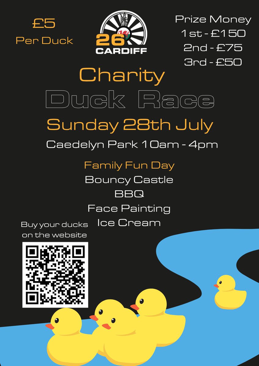 Cardiff Round Table are proud to announce that our annual Duck Race is returning to Caedelyn Park this summer!

This will be a great event for the whole family, with various activities going on throughout the day.

You can buy ducks through our website:

cardiffroundtable.co.uk/ducks-in-the-p…