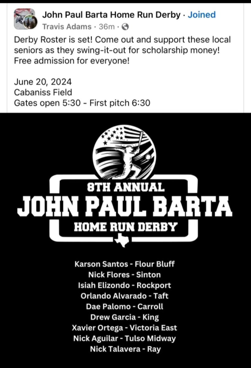 Come out and support the class of 2024 as they hit bombs 💣 at Cabaniss in honor of John Paul Barta!! #BombsAway