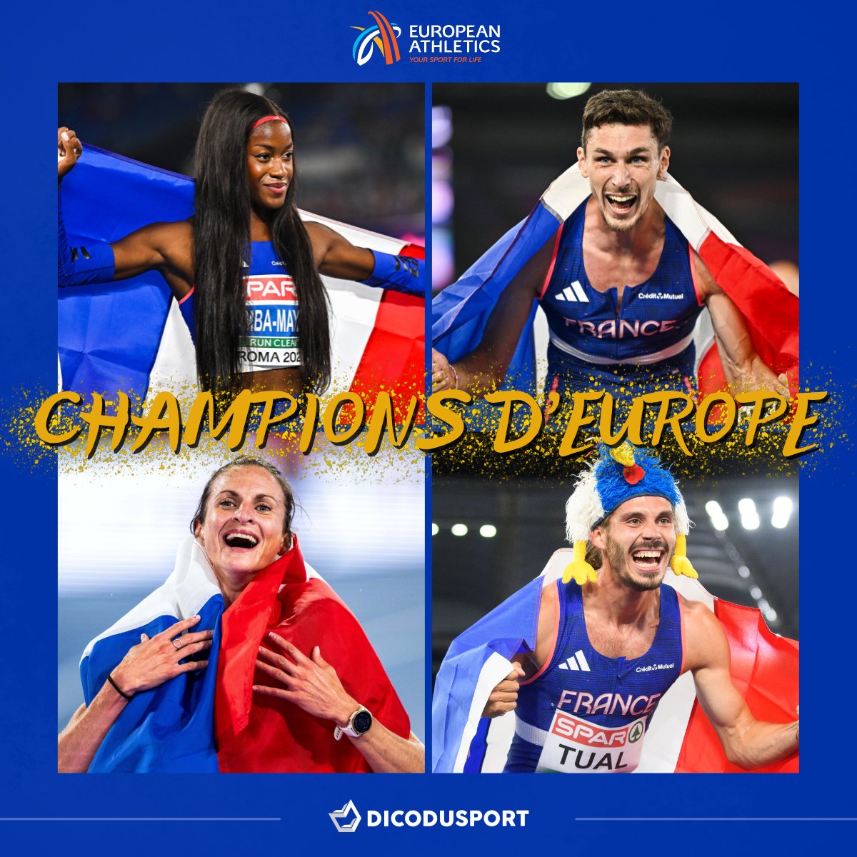 𝐌𝐄𝐑𝐂𝐈 𝐋'𝐄́𝐐𝐔𝐈𝐏𝐄 𝐃𝐄 𝐅𝐑𝐀𝐍𝐂𝐄 𝐏𝐎𝐔𝐑 𝐋𝐄𝐒 𝐄́𝐌𝐎𝐓𝐈𝐎𝐍𝐒 ! 😍🇫🇷🫡

Mention spéciale pour Cyréna Samba-Mayela, Alice Finot, Gabriel Tual et Alexis Miellet ! 🥇🥇🥇🥇 #Roma2024 

Tous les résultats des championnats d'Europe 👉 bit.ly/3VGaCHe
