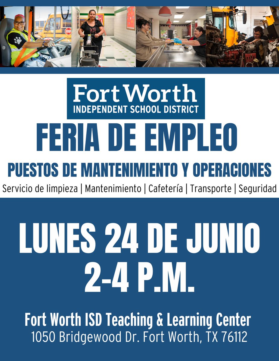 Fort Worth ISD is on the lookout for dedicated individuals in custodial, maintenance, child nutrition, transportation, and safety &amp; security roles. Your next career move starts here! #OneFortWorth
Apply Now: fwisd.org/careers
RSVP: forms.gle/hadQHP2dy1s4Gr…
