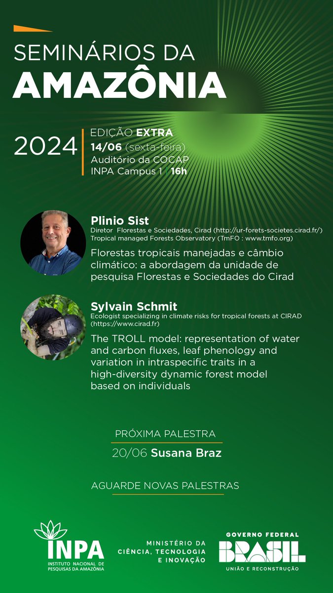 Nesta semana temos rodada dupla dos Seminários da Amazônia: 13 e 14 de junho! 📝