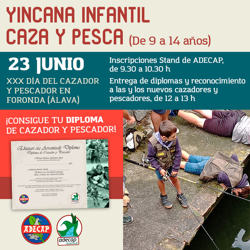 Yincana infantil. XXX DIA CAZADOR Y PESCADOR. Domingo 23 de junio en FORONDA (ALAVA)
#diacazador #DIACAZADORYPESCADOR #rehala Adecap Gazteak Jovenes Rehaleros Jóvenes por la caza Mujeres por la caza