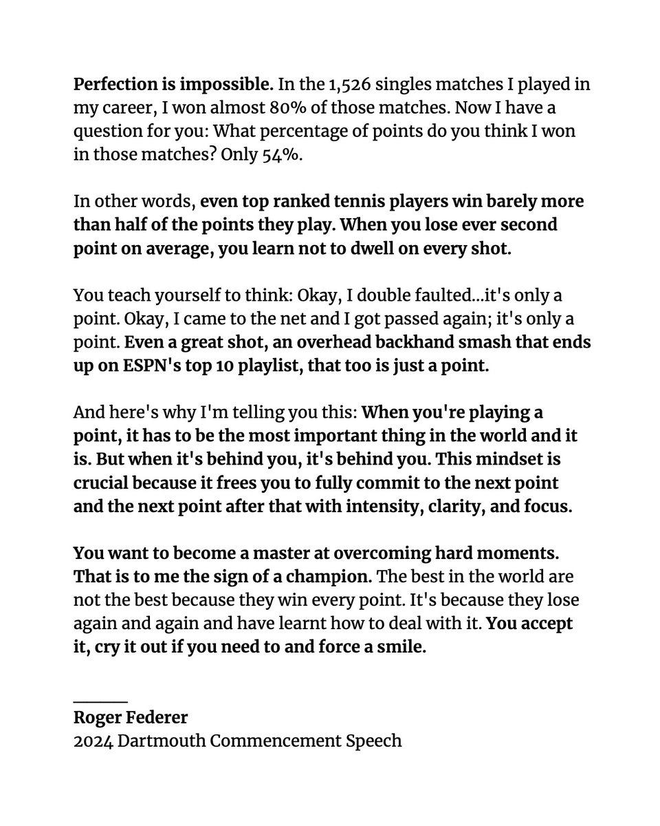 RJScaringe's tweet photo. One of my closest friends sent me this from @rogerfederer's speech yesterday. I love it. So relevant to many aspects of life — really resonates with how I think about building and growing @Rivian. https://t.co/lAXT4kIqEr