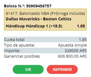 🤑 NOS LLEVAMOS UNA ULTIMA EN VIVO ‼️

🏀 Los Mavericks estuvieron muy cerca de la época, pero aún con la derrota, nos llevamos esta cuota 1.85 a nuestras cuentas ✅

⏩ Mañana vamos por más stakes  altos y cuotas altas 😎

🆓 Unete a nuestra comunidad aquí 🔗