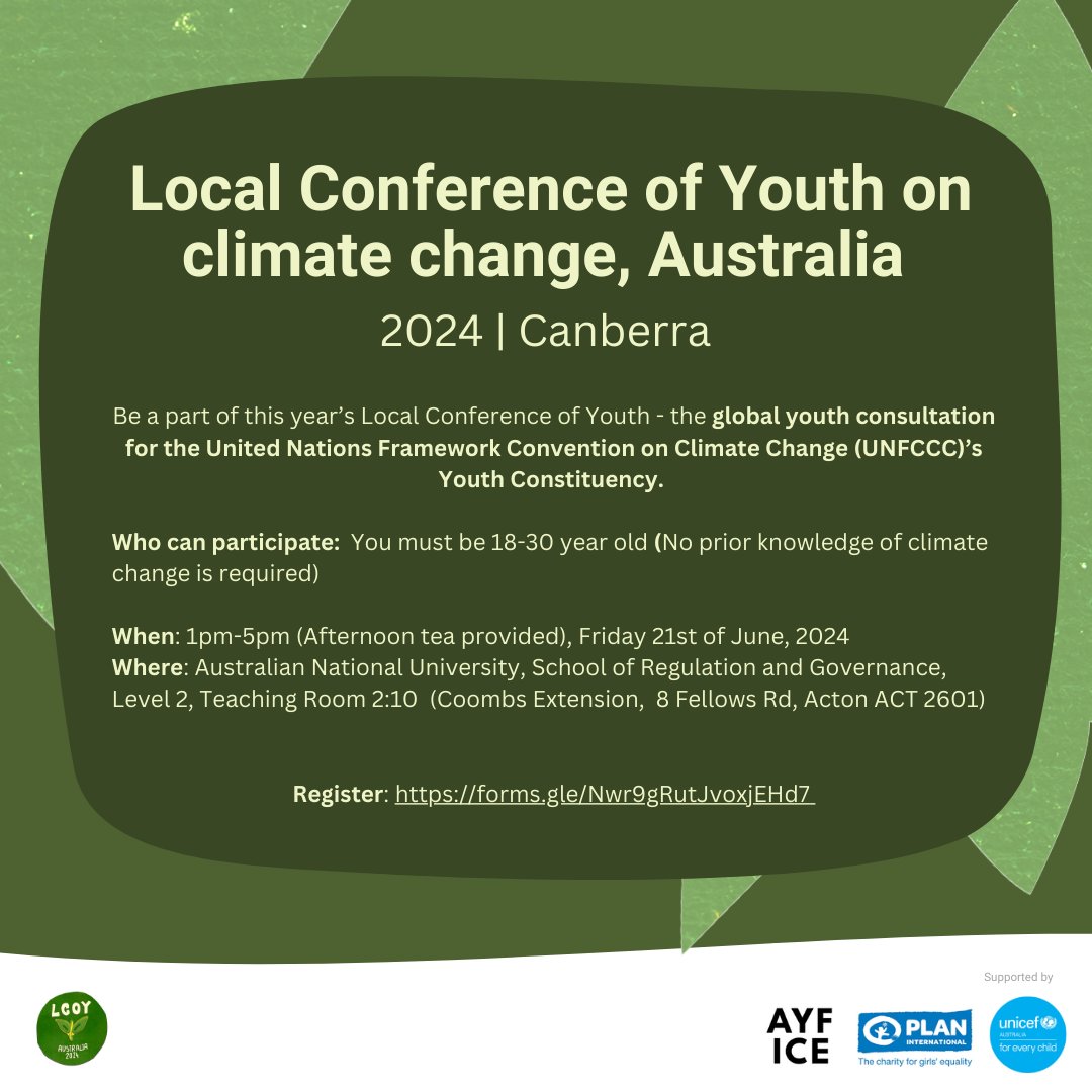 ANURegNet's tweet photo. 📢 Calling all passionate young Australians aged 18-30! Be part of the Local Conference of Youth Australia on 21 June at Canberra. Upskill, connect with participants from the UN Framework Convention on #ClimateChange and make your voice heard! Register here: https://t.co/GDoSutt5Q2