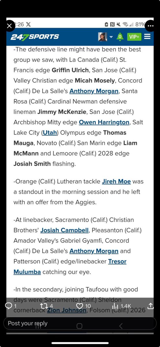 Thank you <a href="/BrandonHuffman/">Brandon Huffman</a> for The write up.  And also thank you <a href="/CoachJerryBrady/">Jerry Brady</a> and <a href="/Coach_CoombsUCD/">Matt Coombs</a> and <a href="/CoachATaylor3/">Austin Taylor</a> for the hospitality. <a href="/CoachBriscoeWR/">Coach Briscoe</a> <a href="/dlsfootball17/">De La Salle Football</a> <a href="/bst_elite/">Big Skill Training 🏈</a> <a href="/PGregorian/">Paul Gregorian</a>