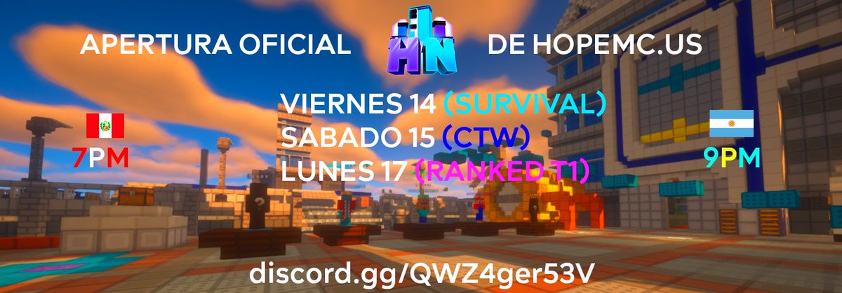 ¡Gente invitados todos a la apertura de mi nueva network de MC! HopeMC
 hopemc.us | 1.8 - 1.20.1  discord.gg/9cMqVc3v