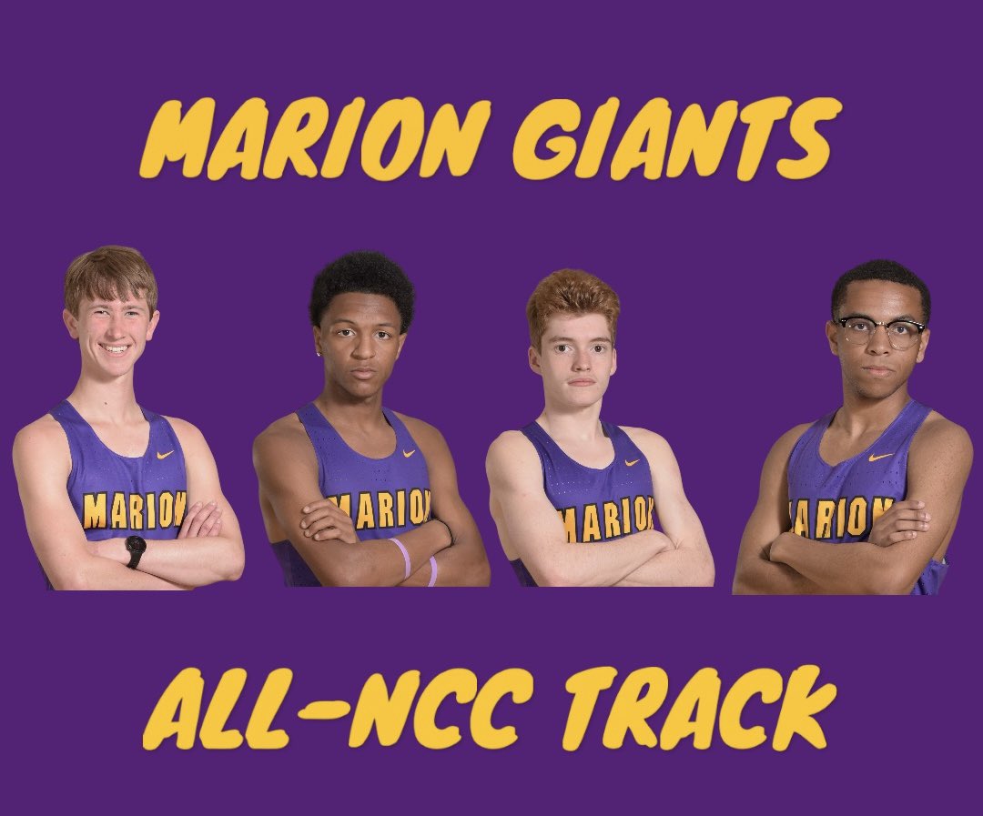 giantssports's tweet photo. 🏃🏻♂️Congratulations to Marion Giants Nathaniel Beck (3200m, 4 x 800m Relay), Elijah McGruder (4 x 800m Relay), Mike Herrington (4 x 800m Relay) & Caiden Daniel (4 x 800m Relay) for earning ALL-NCC in Track.
#MarionGiants #allncc #trackandfield #GFND https://t.co/qsw4DGKWP7