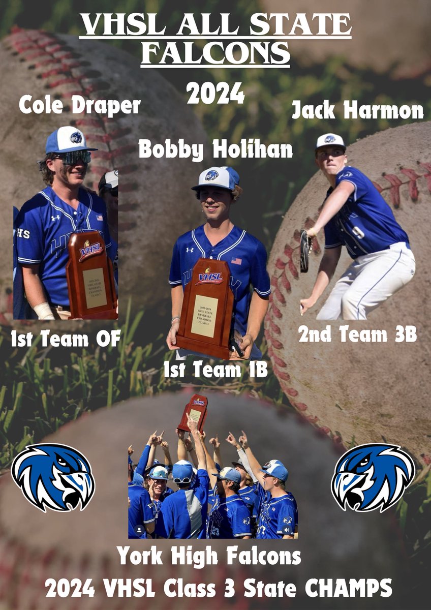 York High Baseball (@yorkhs_baseball) on Twitter photo Seniors Cole Draper & Bobby Holihan earn 1st Team All State honors & soph Jack Harmon 2nd Team!
#yorkfalconsbaseball2024 #falconfam #BRDbaseball #BRDstrong #757baseball
<a href="/YorkFalcons/">York Falcon Sports</a> <a href="/YorkHSAD/">John Ashley</a> @yhs_falcons <a href="/PBVADC_Nolan/">John Nolan</a> <a href="/PrepBaseballVA/">Prep Baseball Virginia/DC</a> <a href="/757_Baseball1/">757Baseball</a> <a href="/VarsityVirgini1/">Virginia Varsity Baseball</a> <a href="/ksallday19/">Jason Burton</a> Seniors Cole Draper & Bobby Holihan earn 1st Team All State honors & soph Jack Harmon 2nd Team!
#yorkfalconsbaseball2024 #falconfam #BRDbaseball #BRDstrong #757baseball
<a href="/YorkFalcons/">York Falcon Sports</a> <a href="/YorkHSAD/">John Ashley</a> @yhs_falcons <a href="/PBVADC_Nolan/">John Nolan</a> <a href="/PrepBaseballVA/">Prep Baseball Virginia/DC</a> <a href="/757_Baseball1/">757Baseball</a> <a href="/VarsityVirgini1/">Virginia Varsity Baseball</a> <a href="/ksallday19/">Jason Burton</a>