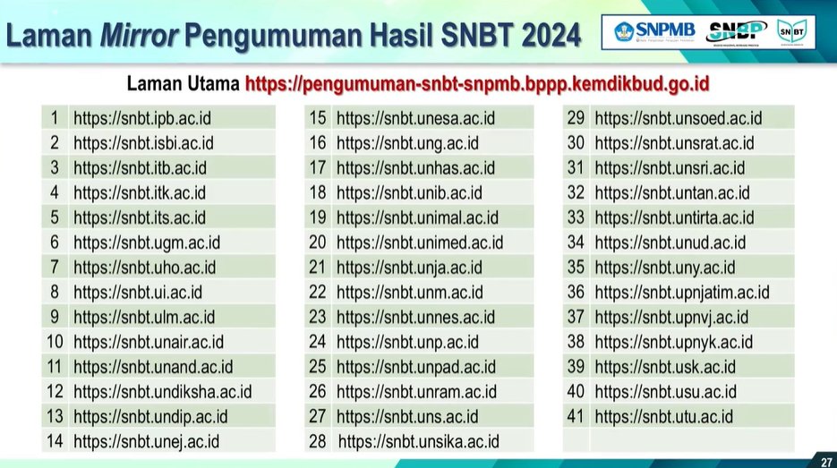 utbkcak's tweet photo. Hasil cek pengumuman SNBT 2024!
- Lolos Reguler
- Lolos KIPK
- Tidak lolos https://t.co/vCZ1tPisEO