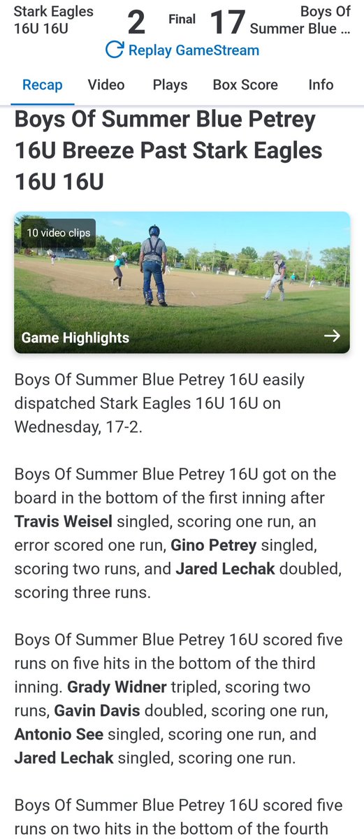 Good evening for the <a href="/bos_ohio/">USA Prime Boys of Summer</a> 16u team . 
<a href="/Gino_petrey/">Gino petrey</a> <a href="/djparton4/">DJ Parton</a> <a href="/EthanZettwoch/">Ethan Zettwoch</a> <a href="/EvanBarker23/">Evan Barker</a> <a href="/travisweisel38/">Travis Weisel</a> <a href="/GavinDavis2026/">Gavin Davis</a>  <a href="/CarsonVargo2026/">Carson Vargo</a>