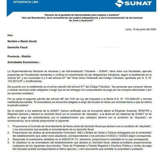 topcontabilidad's tweet photo. SUNAT inició una campaña de fiscalización a los contribuyentes que tengan declarado en su ficha RUC, el domicilio fiscal o establecimientos anexos, en calidad de "alquilado". (1/2) https://t.co/Chb7jsVI8x