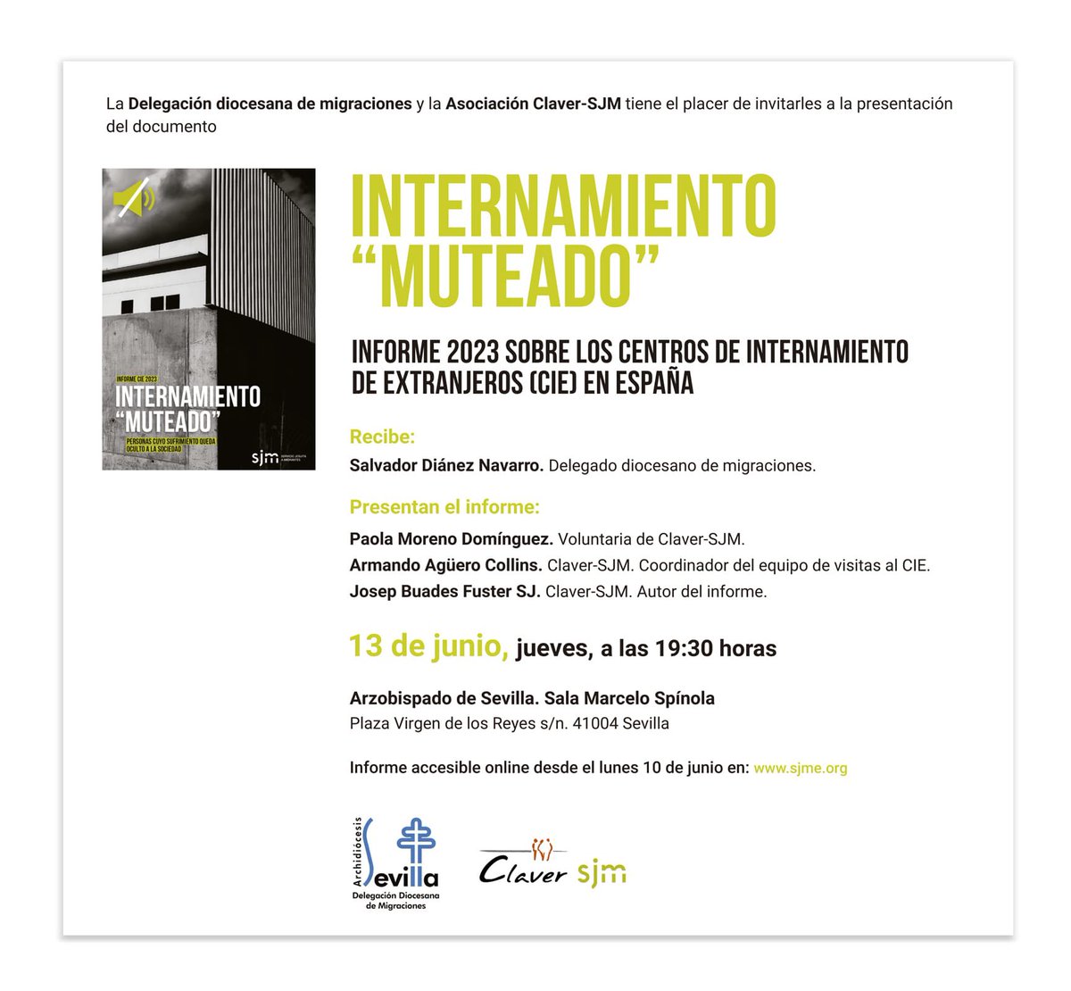 🔉🔉 Jueves #13junio presentación Informe sobre los #CIEs en #España elaborado por <a href="/claversjm/">Claver - Servicio Jesuita a Migrantes</a>