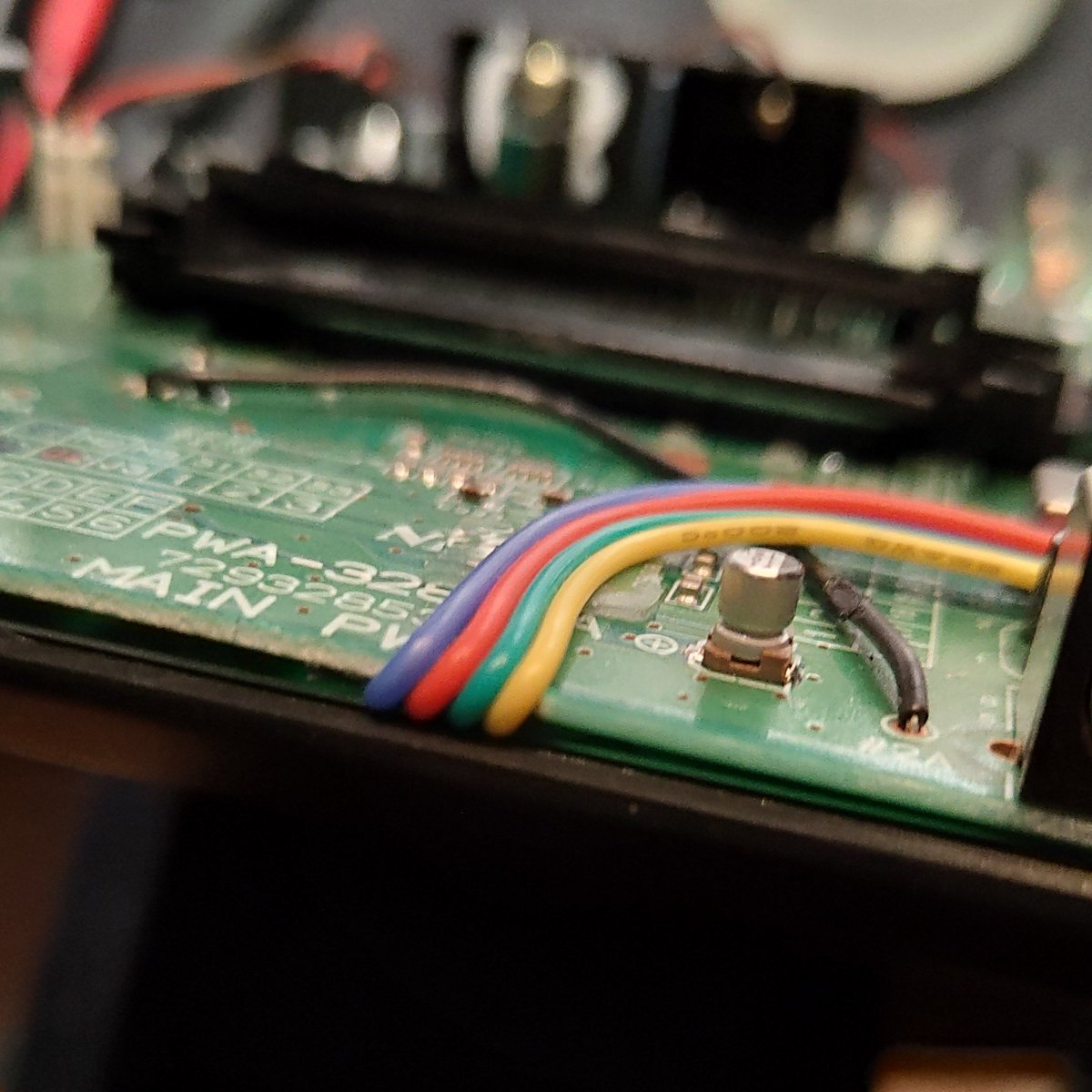 consoledated's tweet photo. #pcengine duo rgb mod progress. Using an rgb mod board from @PointerFunction (thanks!). Wired the R, G, B and c-sync, GND and 5V to the input. Found nice points for GND and 5V. Hopefully I will have some time tomorrow to finish this up.

#retrorevival #retrogamimg #retromodding https://t.co/VcrbADvOtl