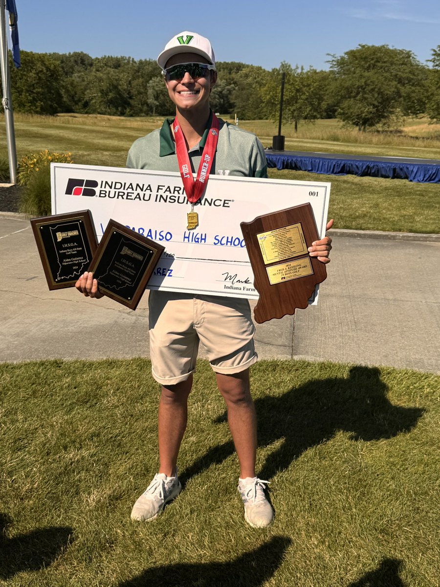 AthleticsValpo's tweet photo. It was an 11th place finish at State! Aidan Gutierrez was 2nd place medalist. Liam Utesch &amp; Aidan Gutierrez were both Academic All State winners. And to top it all off, Aidan was the Mental Attitude Winner! Pretty amazing day! @ValpoHS411 @Valpo_Schools @IHSAA1 @indianahsgolf https://t.co/dbvcdOqoPu