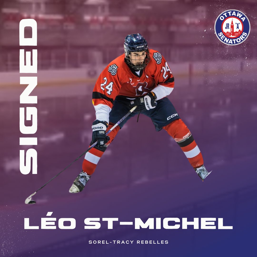 OttawaJrSens's tweet photo. 🚨SIGNING🚨

We are excited to announce that Léo St-Michel has signed with the Jr Senators for the 2024-25 season. 

Read more: https://t.co/2oifg1NcJn

#OJS #JrSenators #offseason #Signing #CCHL #JrA https://t.co/i9da6HXg7E